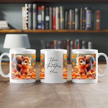 Personalised Autumn Squirrel Playing In Leaves Gift Mug, 2 of 2