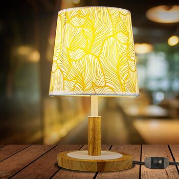 Table Bedroom Lamp With Palm Leaf Shade And Wooden Base, 2 of 8