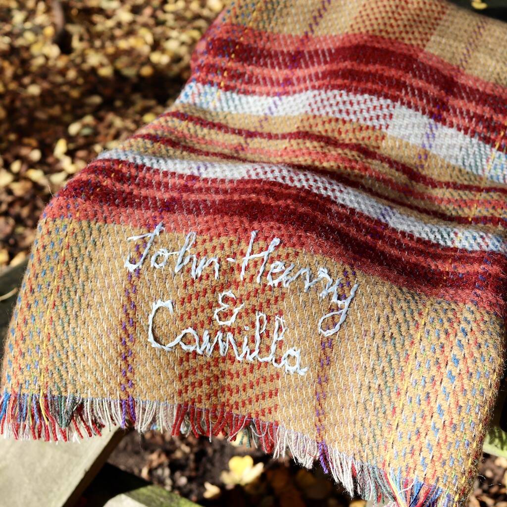 Personalised Hand Embroidered Picnic Rug By Camilla Rose Embroidery