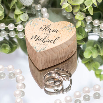 Botanical Wreath Printed Wooden Heart Wedding Ring Box, 2 of 2