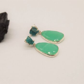 Chalcedony, Blue Apatite Sterling Silver Earrings, 4 of 9