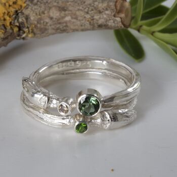 Silver Willow Bud Gemstone Twig Ring, 3 of 6