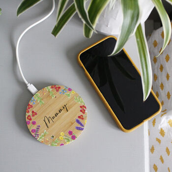 Personalised Bamboo Wireless Phone Charger For Mum, 5 of 11