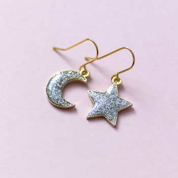 Mismatched Moon And Star Sparkle Earrings, 5 of 9