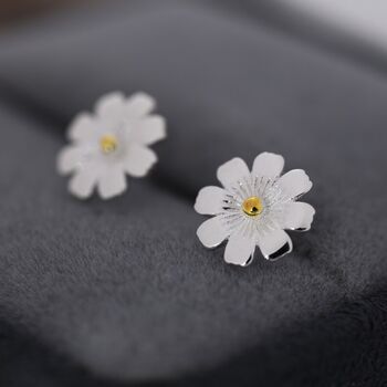 Cosmos Flower Stud Earrings In Sterling Silver, 6 of 12