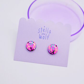 Large Abstract Neon Dash Stud Earrings, 3 of 4