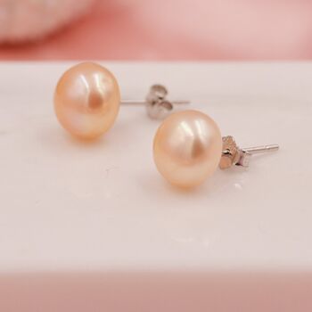 Genuine Pink Pearl Stud Earrings In Sterling Silver, 5 of 12