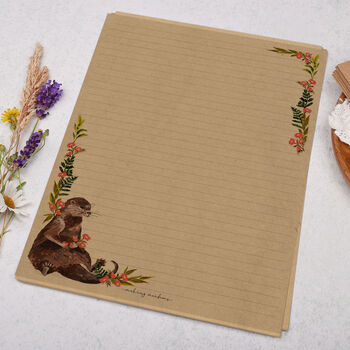 A4 Kraft Letter Writing Paper With Otter And Flowers, 3 of 4