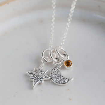 Sterling Silver Birthstone Star And Moon Cluster Pendant, 5 of 7