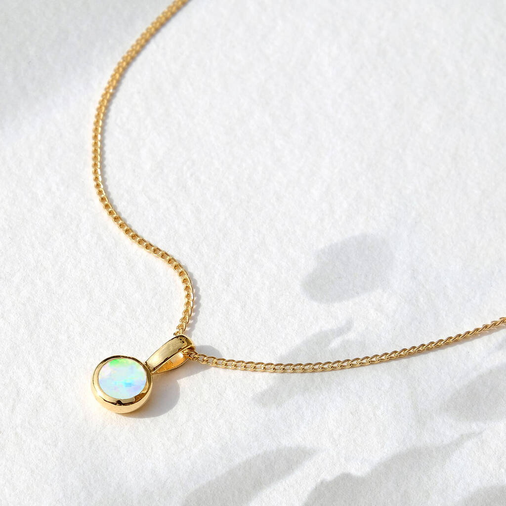 October Birthstone Opal Gold Vermeil Charm Necklace, 1 of 9