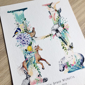 Personalised A To I Pastel Wildlife Letter Print, 3 of 12