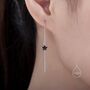 Black Star Cz Threader Earrings In Sterling Silver, thumbnail 2 of 9
