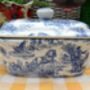 Lidded Butterdish In Blue Toile Design, thumbnail 2 of 10