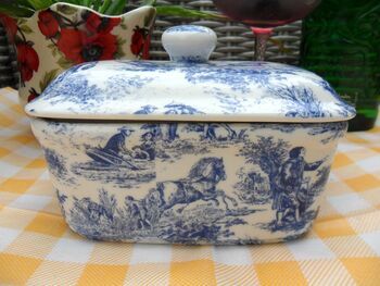 Lidded Butterdish In Blue Toile Design, 2 of 10
