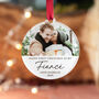 Personalised First Christmas As Fiancé Photo Bauble, thumbnail 3 of 5