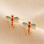 Enamel Dragonfly Stud Earrings In Gold Plating, thumbnail 3 of 5