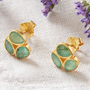 Green Peridot Teardrop Gold Plated Silver Stud Earrings, 10 of 12