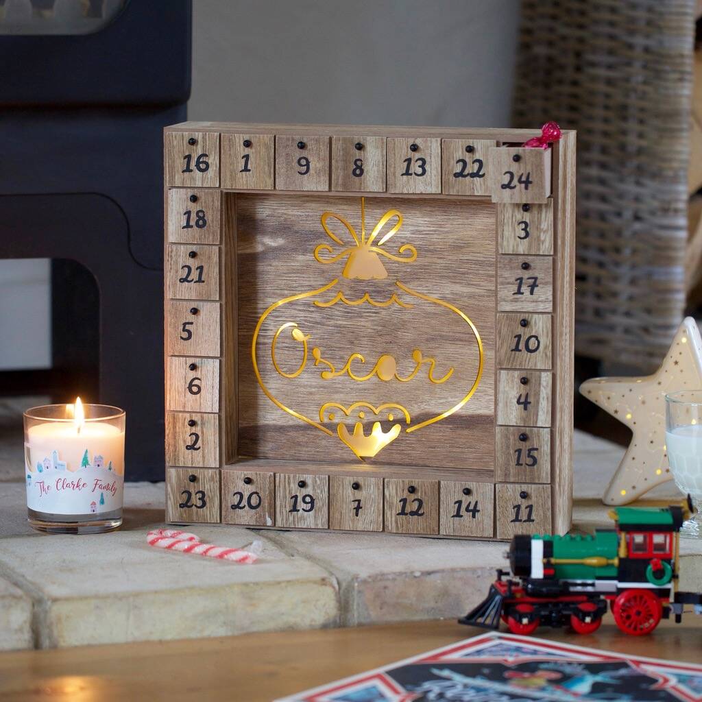 Personalised Wooden Bauble Advent Calendar Light Box By Lisa Angel ...