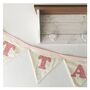 Pink Bunting, New Baby Nursery Gift, Cream And Pink Personalised Bedroom Wall Banner, thumbnail 6 of 7