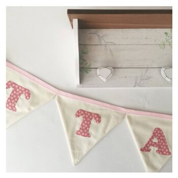 Pink Bunting, New Baby Nursery Gift, Cream And Pink Personalised Bedroom Wall Banner, 6 of 7