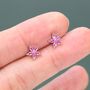 Sterling Silver Pink Cz Flower Barbell Earrings, thumbnail 5 of 12