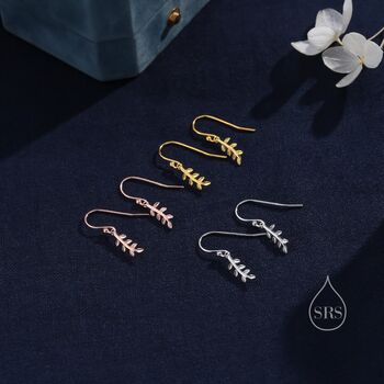 Olive Leaf Dangle Earrings In Sterling Silver, 4 of 9