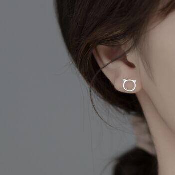 Sterling Silver Cat Head Stud Earrings, 2 of 5