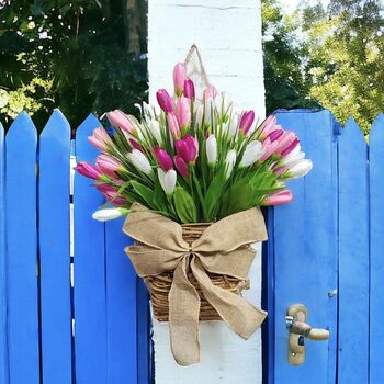 Tulip And Grapevine Basket Door Spring Wreath, 5 of 11