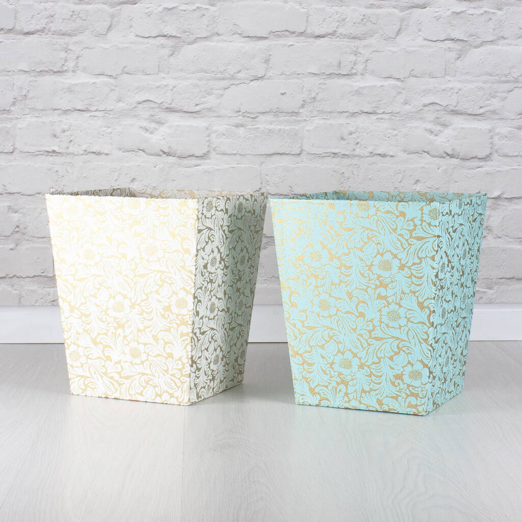 Large Recycled Gold Floral Waste Paper Bin By Heart & Parcel