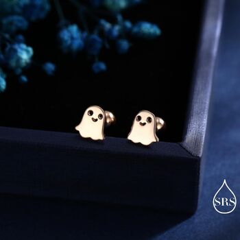 Tiny Little Cute Ghost Screwback Earrings In Sterling Silver, 6 of 11