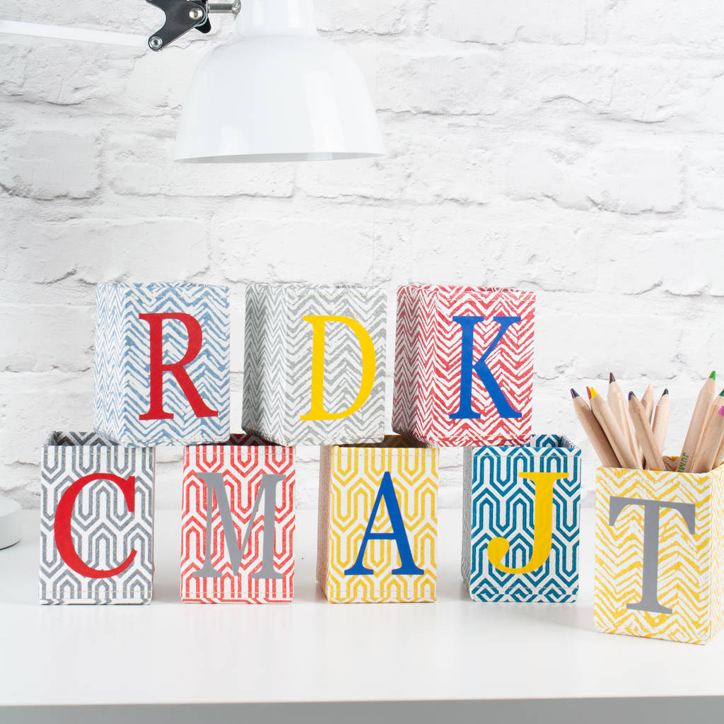 recycled personalised letter pen pot bold colours by heart & parcel