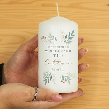 Personalised Christmas Foliage Pillar Candle, 3 of 6