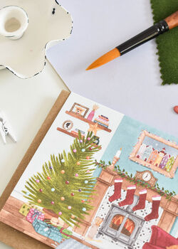 Illustrated Cosy Festive Room Christmas Card, 4 of 5