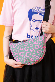 Leopard Pink And Teal Sling Bag Waxed Cotton Bag, 2 of 3