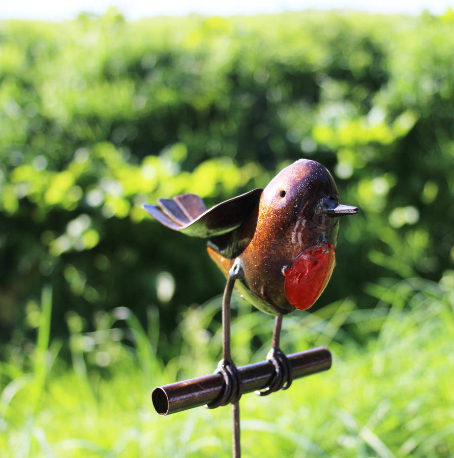 Robin On Rod Handmade Recycled Metal Garden Sculpture By ...