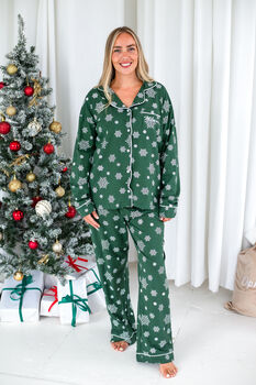 Family Christmas Green Snowflake Personalised Pyjamas, 10 of 12