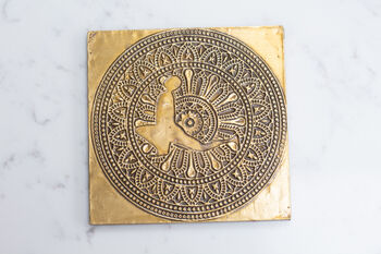 Yoga Themed Coaster Set, Wood And Brass, 11 of 12
