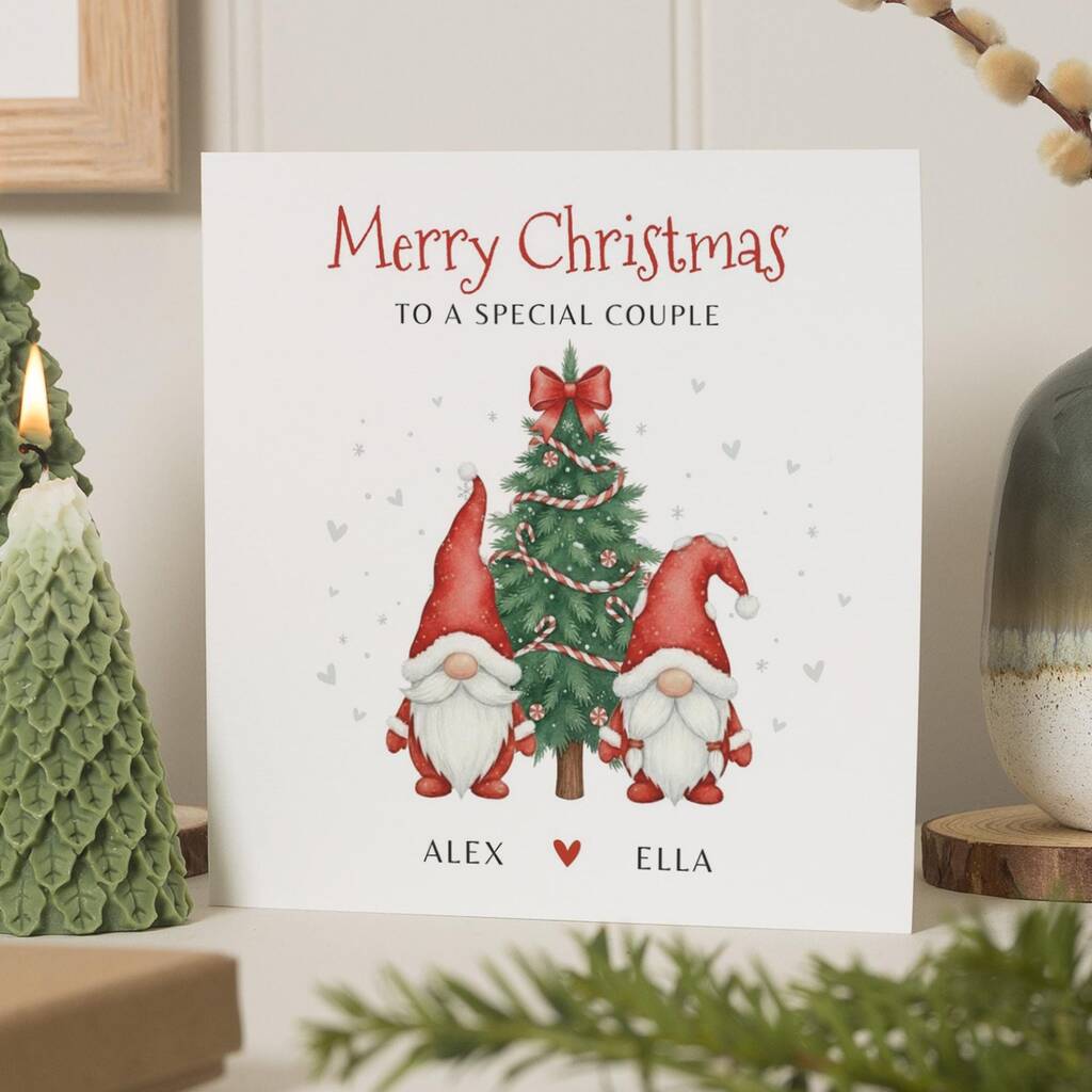 Personalised Gnome Christmas Card For Special Couple, 1 of 7