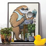 Sloth Shaving, Funny Bathroom Art, thumbnail 1 of 7