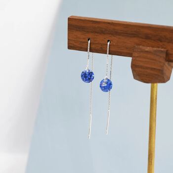 Sapphire Blue Cz Dot Threader Earrings, 3 of 11
