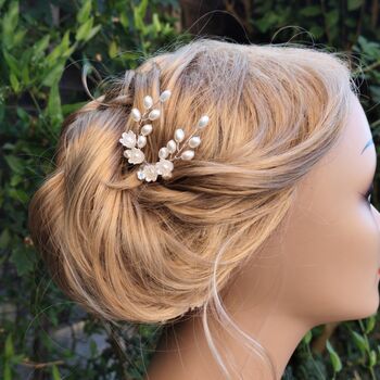 Pearl And Ceramic Flower Bridal Hair Pin, 12 of 12