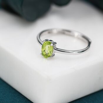 Sterling Silver Natural One Carat Peridot Oval Ring, 2 of 12