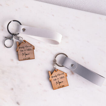 Personalised Mr And Mrs Newlywed Home Keyring Gift Set, 2 of 8