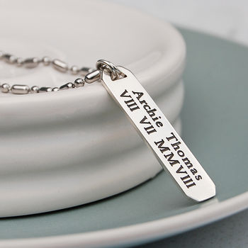 Men's Personalised Silver Vertical Bar Necklace, 2 of 12