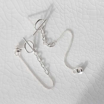 Sterling Silver Circle And Bar Chain Stud Earrings, 2 of 6
