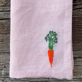 'Eat Your Greens' Embroidered Vegetable Linen Napkins, 6 of 10