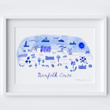 Norfolk Coast Map Blue Landmarks Travel Art Print, 2 of 2