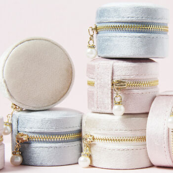 Small Round Velvet Jewellery Box With Pearl Detail, 6 of 10