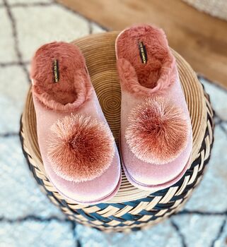 Personalised Dusky Pink Pom Pom Slippers, 4 of 4