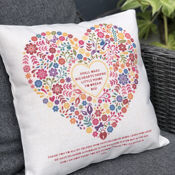 Personalised Thankyou Teacher Floral Heart Cushion, 2 of 5